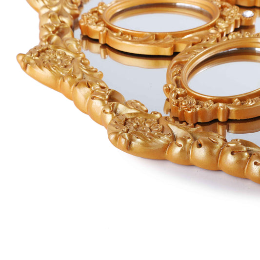 Embroidered Golden Tray With Small Mirror Plates