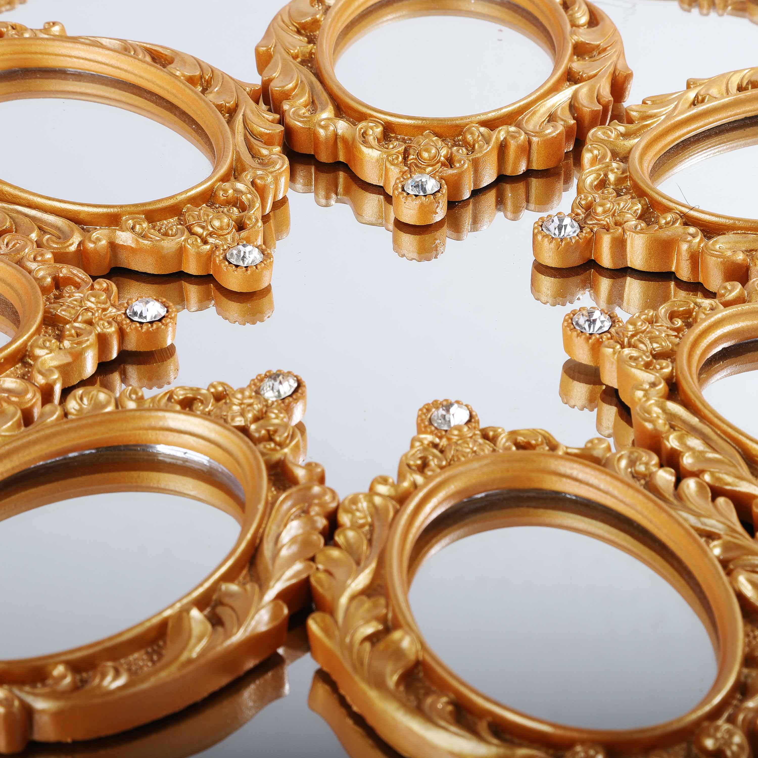Embroidered Golden Tray With Small Mirror Plates