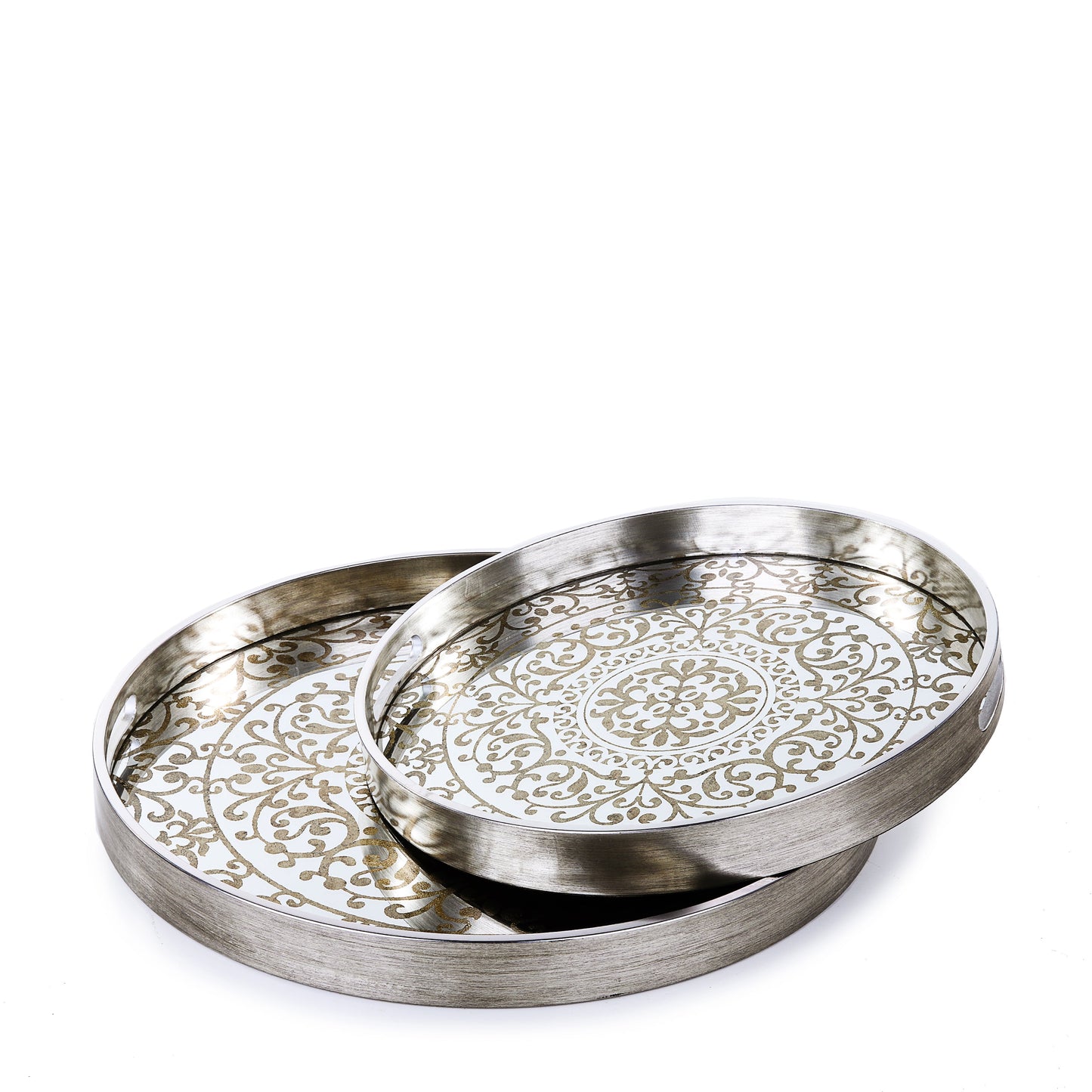 Gray & Gold Embroidered Tray Set
