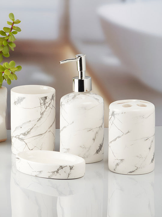 White Abstract Design Bathroom Set