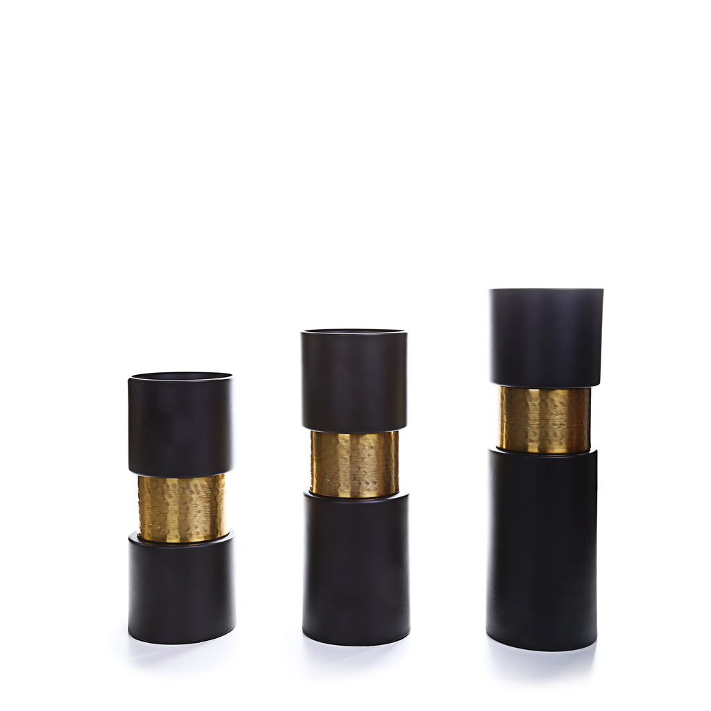 Matt Black Hurricane Candle Holders