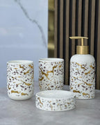 White with Golden Abstract Design Bathroom Set