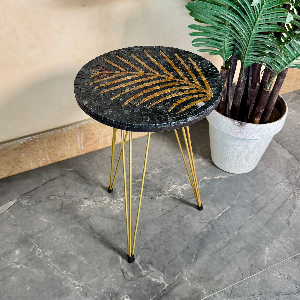 Leaf Mosaic Table (Black & Gold)