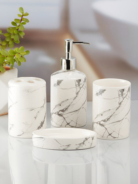 White Abstract Design Bathroom Set