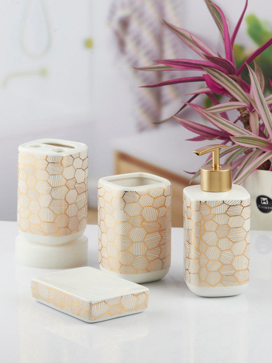 Hexagon Design Bathroom Set (White)