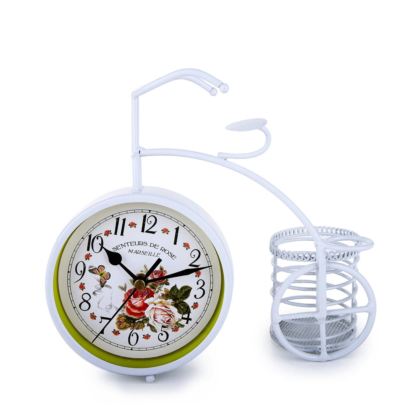 White Cycle Table clock & Pen Bucket