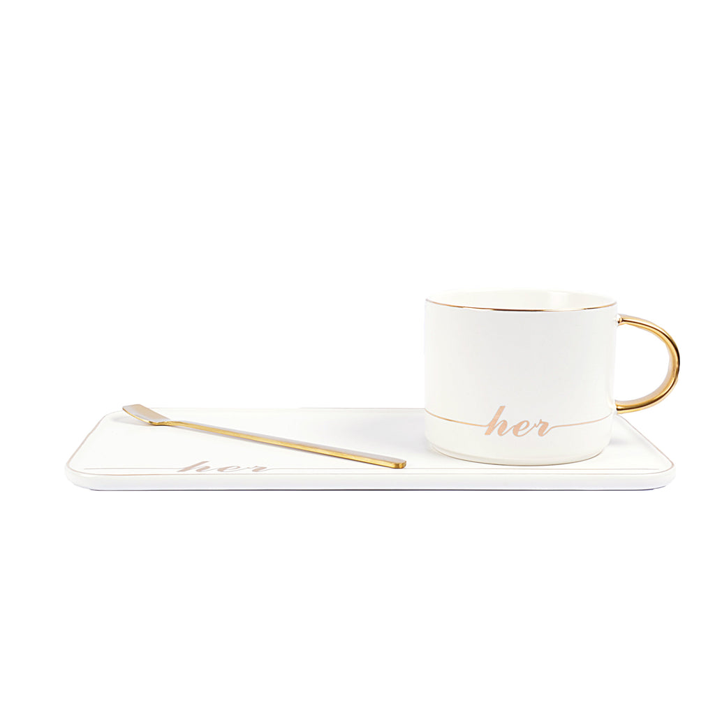 Her Coffee Mug With Tray & Golden Spoon