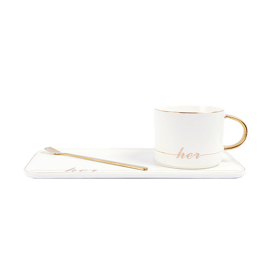 Her Coffee Mug With Tray & Golden Spoon
