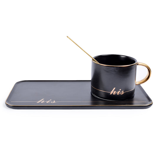 His Coffee Mug With Tray & Golden Spoon