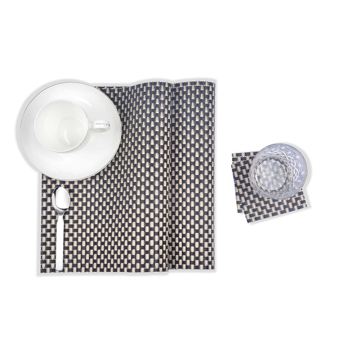 Braided Textured Plastic Place-mat with Costar  (Set of 2)