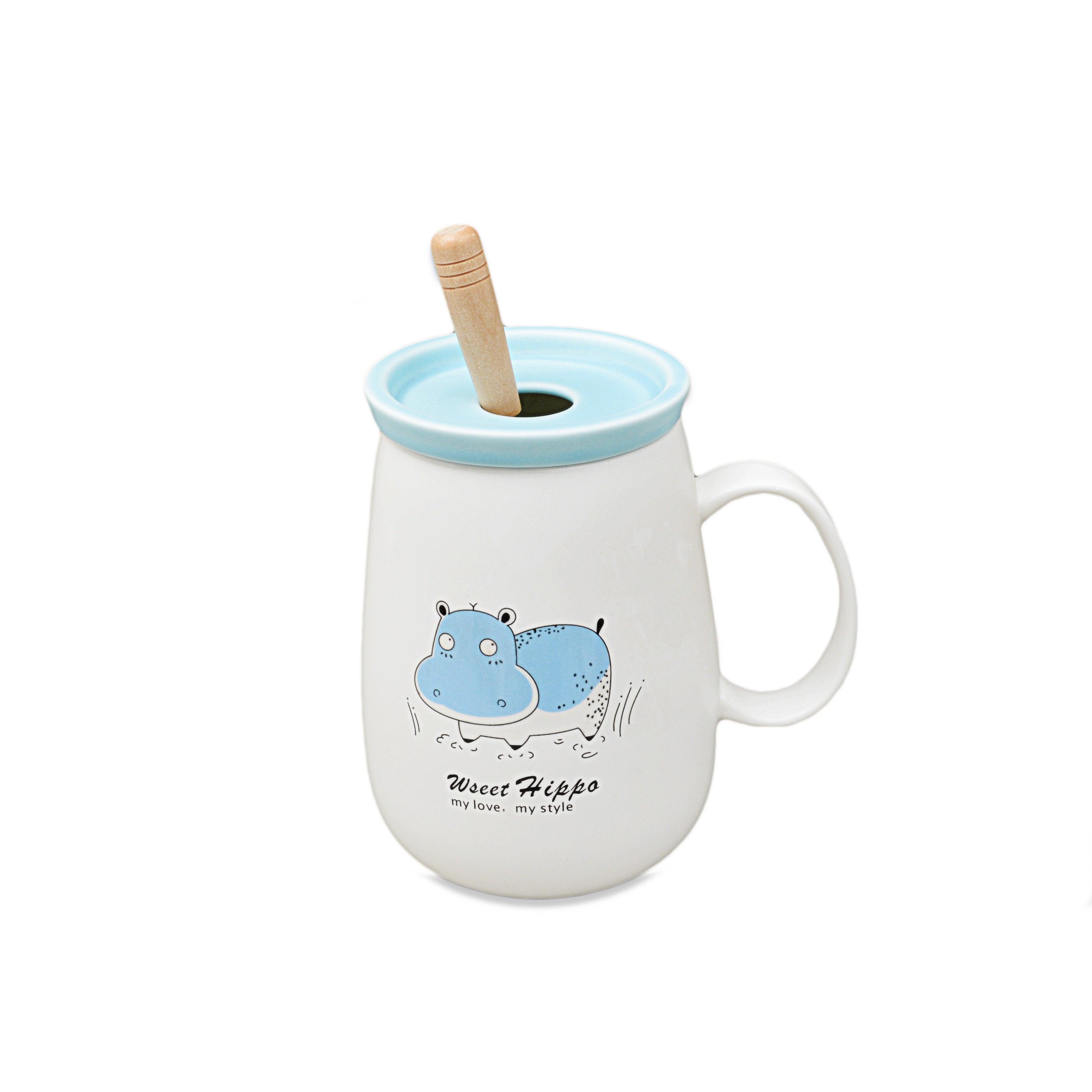 Hippo Designed Ceramic Mug With Lid & Spoon