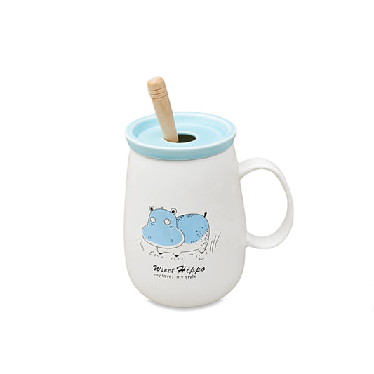 Hippo Designed Ceramic Mug With Lid & Spoon