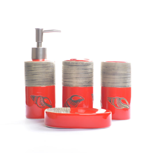 Red Embossed Lines Bathroom Set