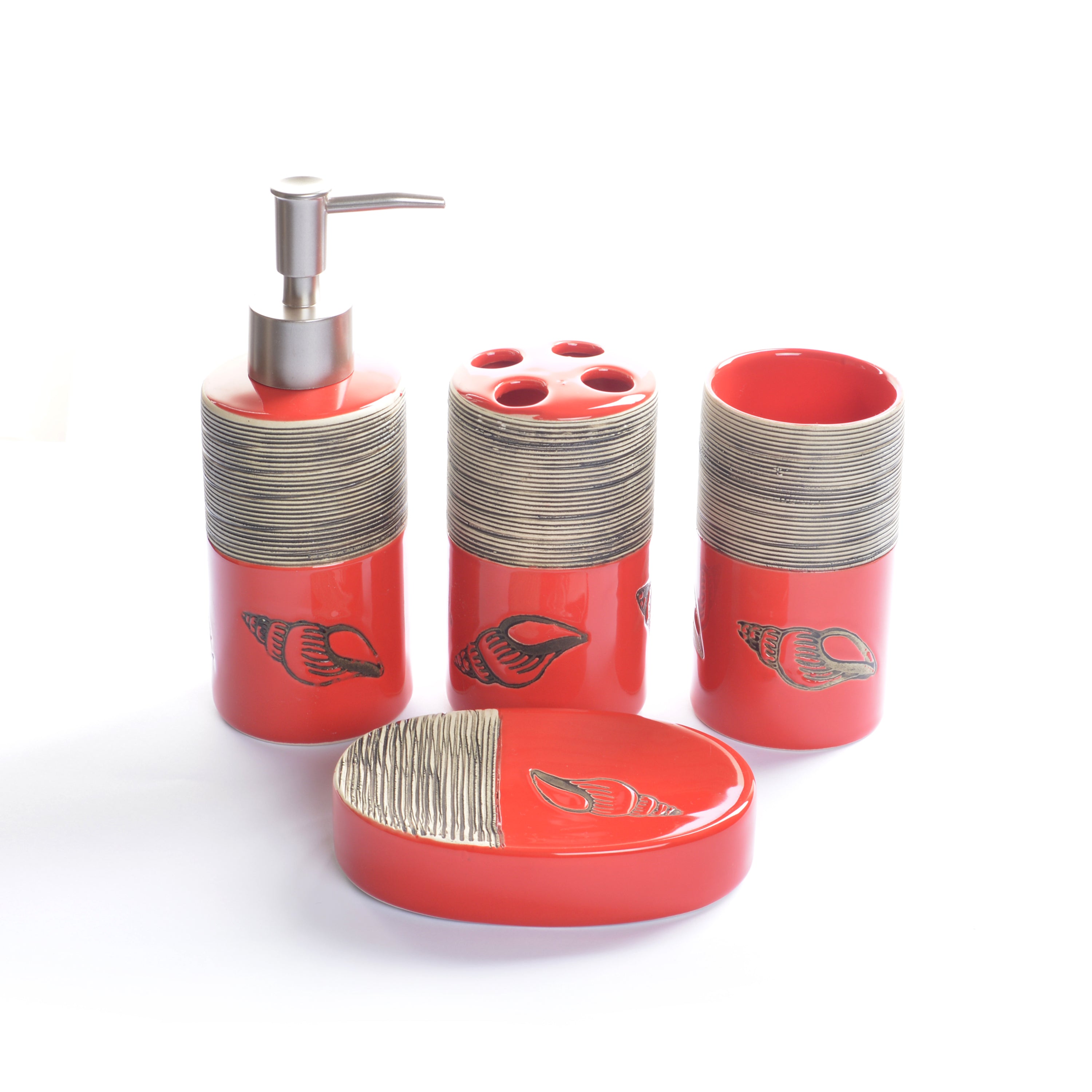 Red Embossed Lines Bathroom Set