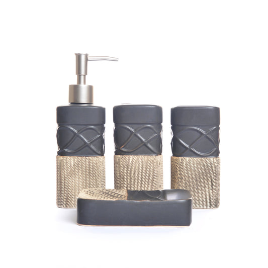 Embossed Wave Lines Bathroom Set (Black)