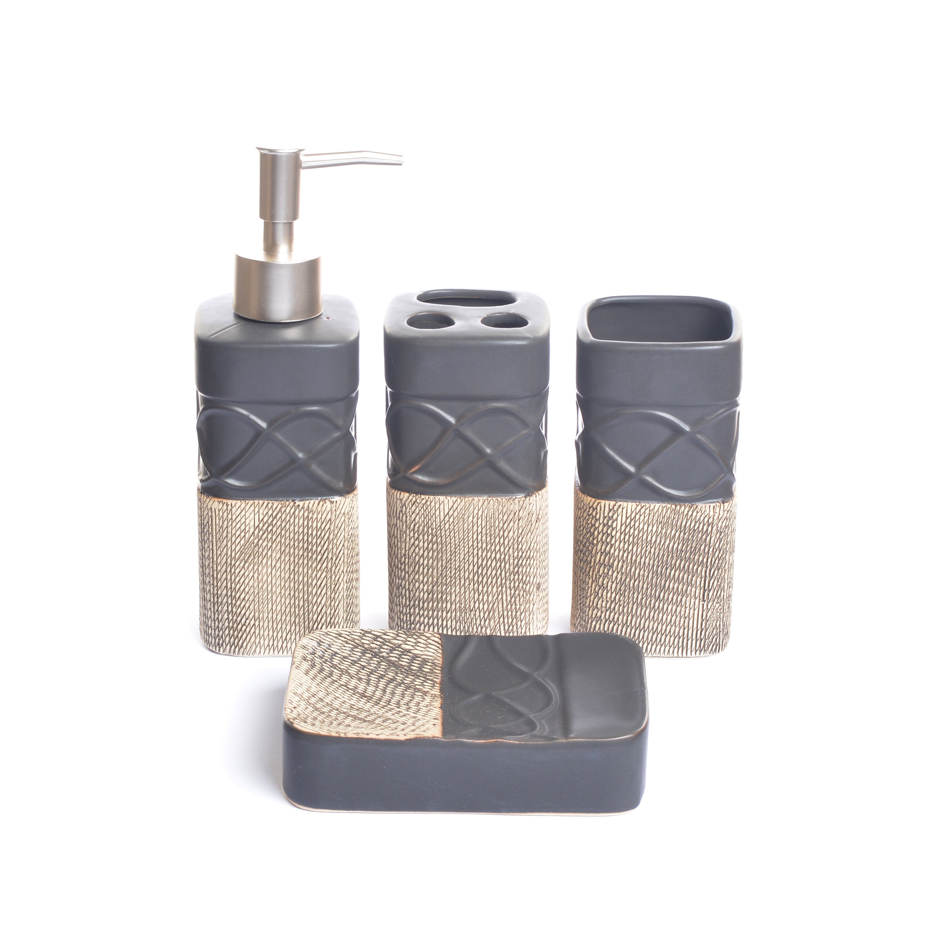 Embossed Wave Lines Bathroom Set (Black)