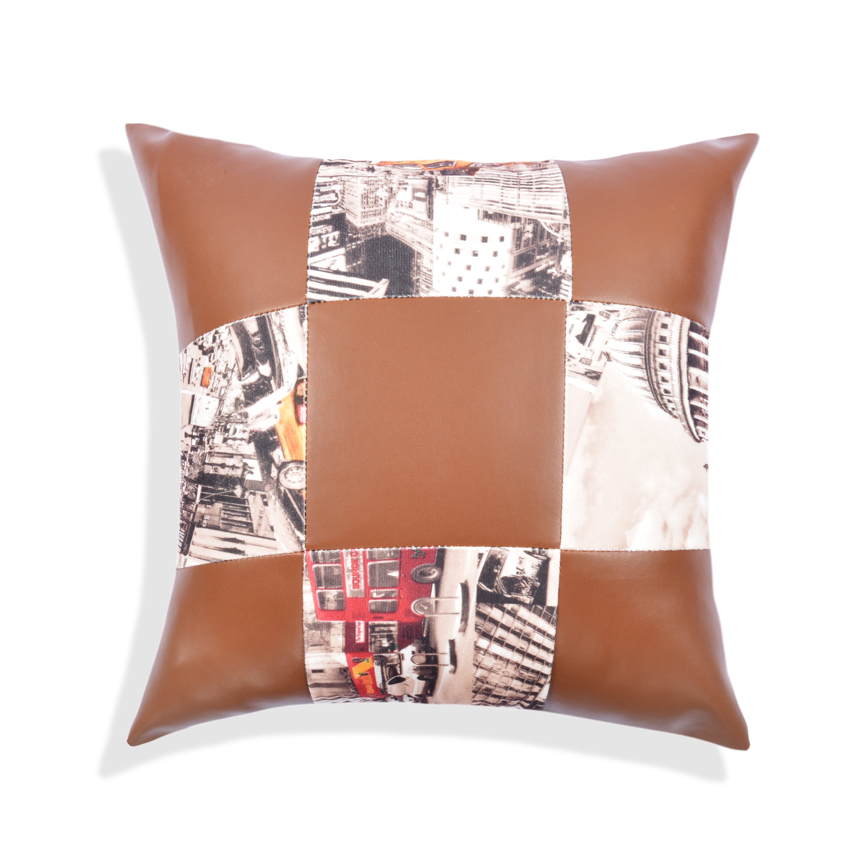 Leather Block Cushion Cover (Shine Brown )