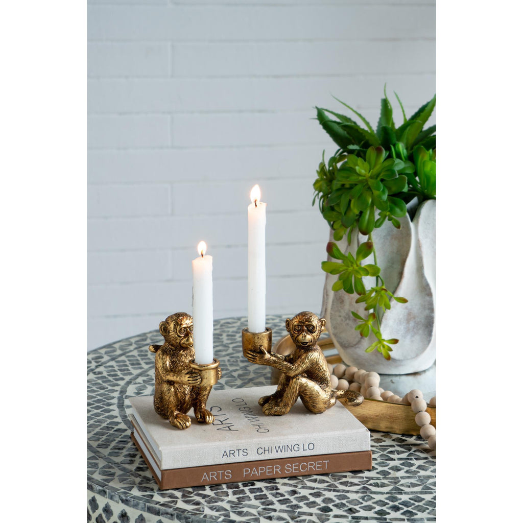 Gilded Monkey Candle Holders