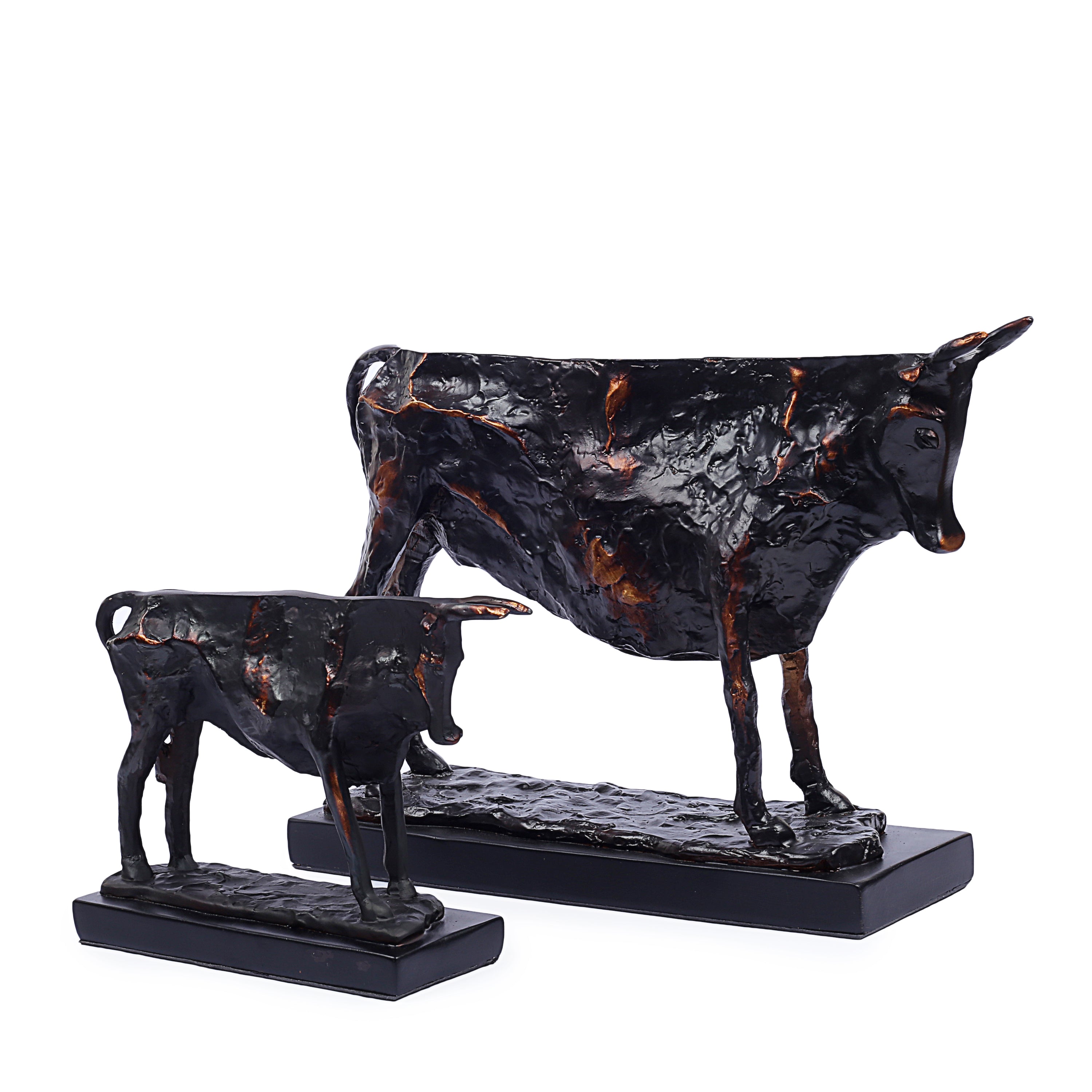 Modern Abstract Fortune Cow Statue Resin Table Sculpture (Set Of 2)