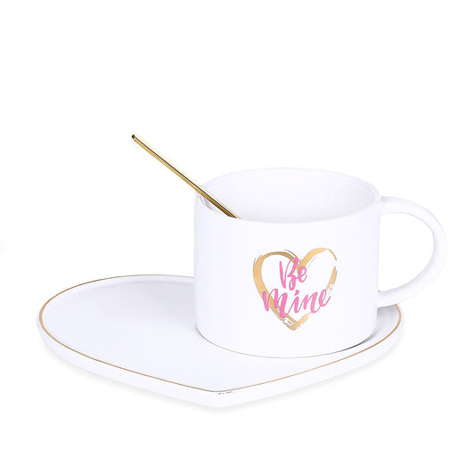 Heart White Mug With Tray & Spoon