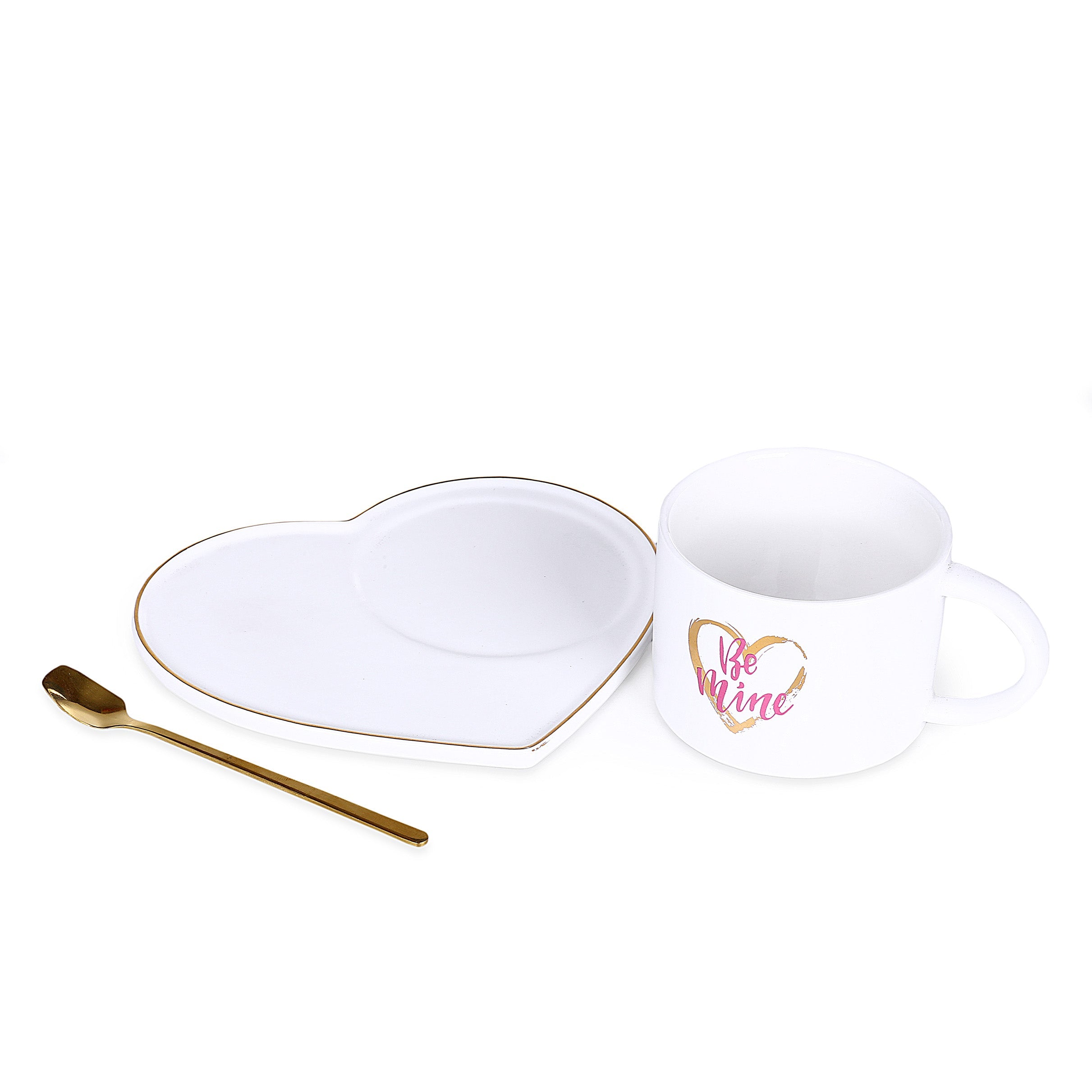 Heart White Mug With Tray & Spoon