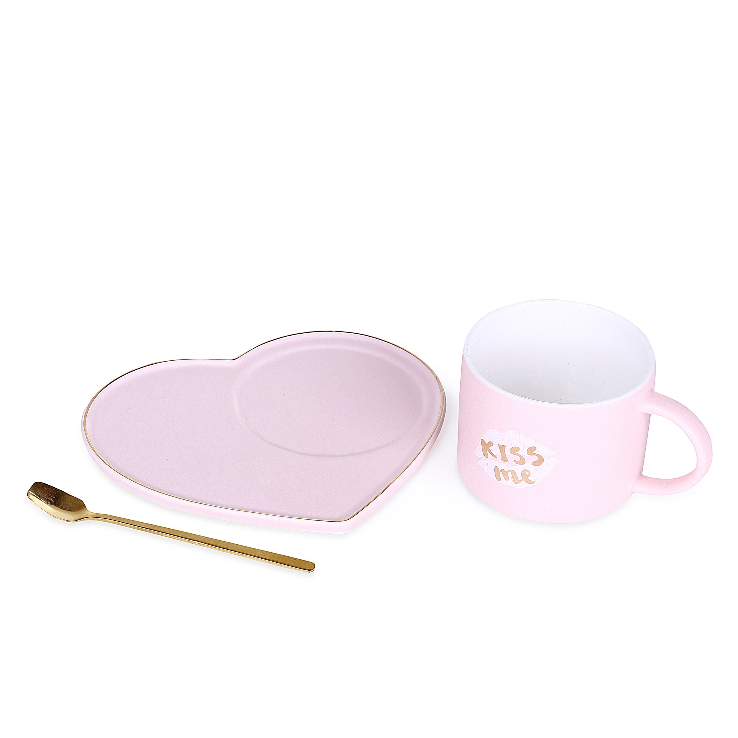 Heart Pink Mug With Tray & Spoon