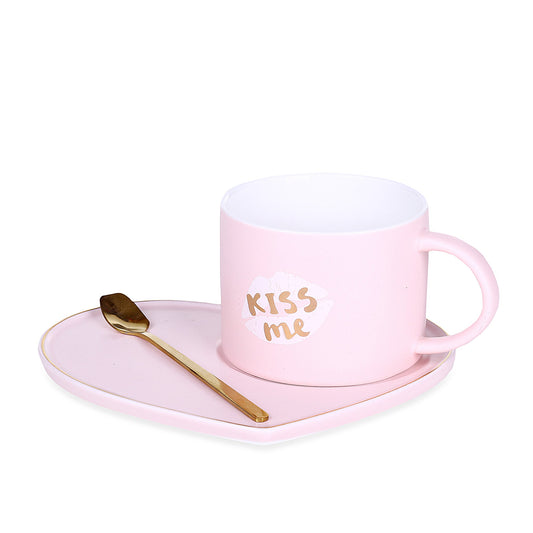 Heart Pink Mug With Tray & Spoon
