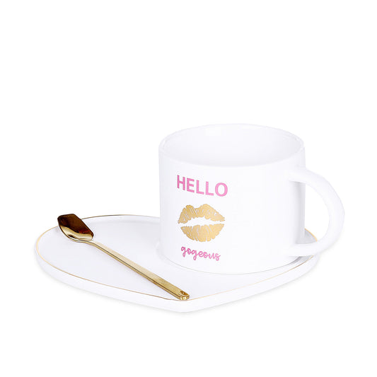 Heart White Mug With Tray & Spoon