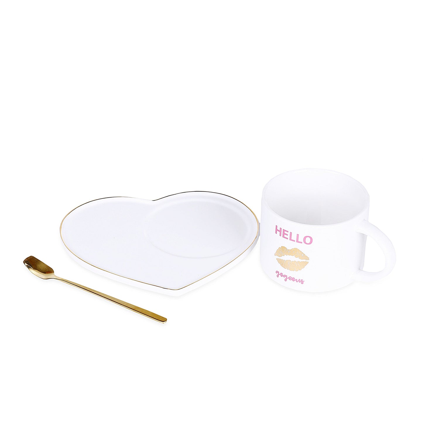 Heart White Mug With Tray & Spoon