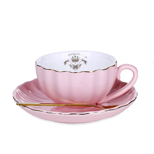 Round Flower Design Mug With Tray & Spoon