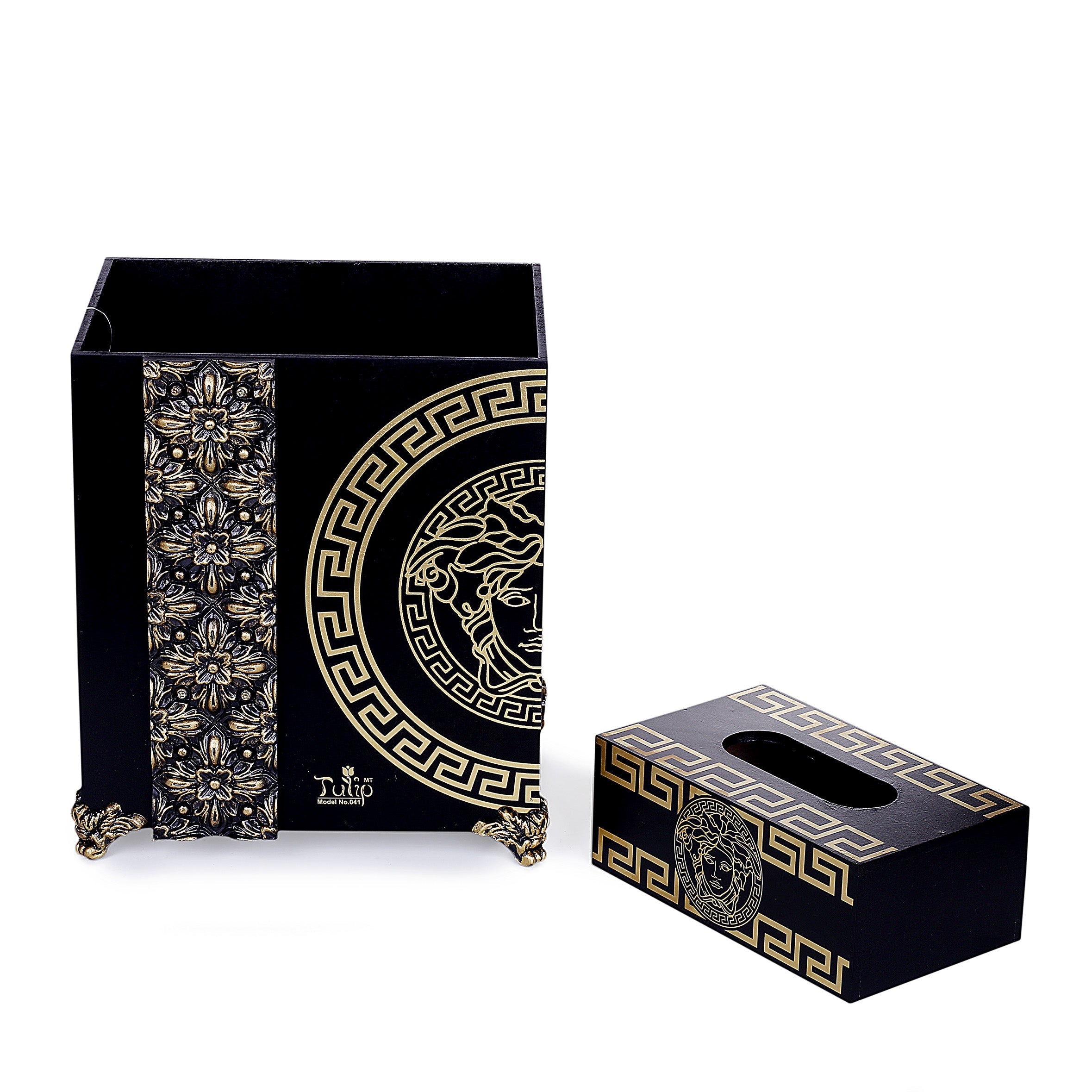 Versace Wooden Basket with Tissue Box (Black)