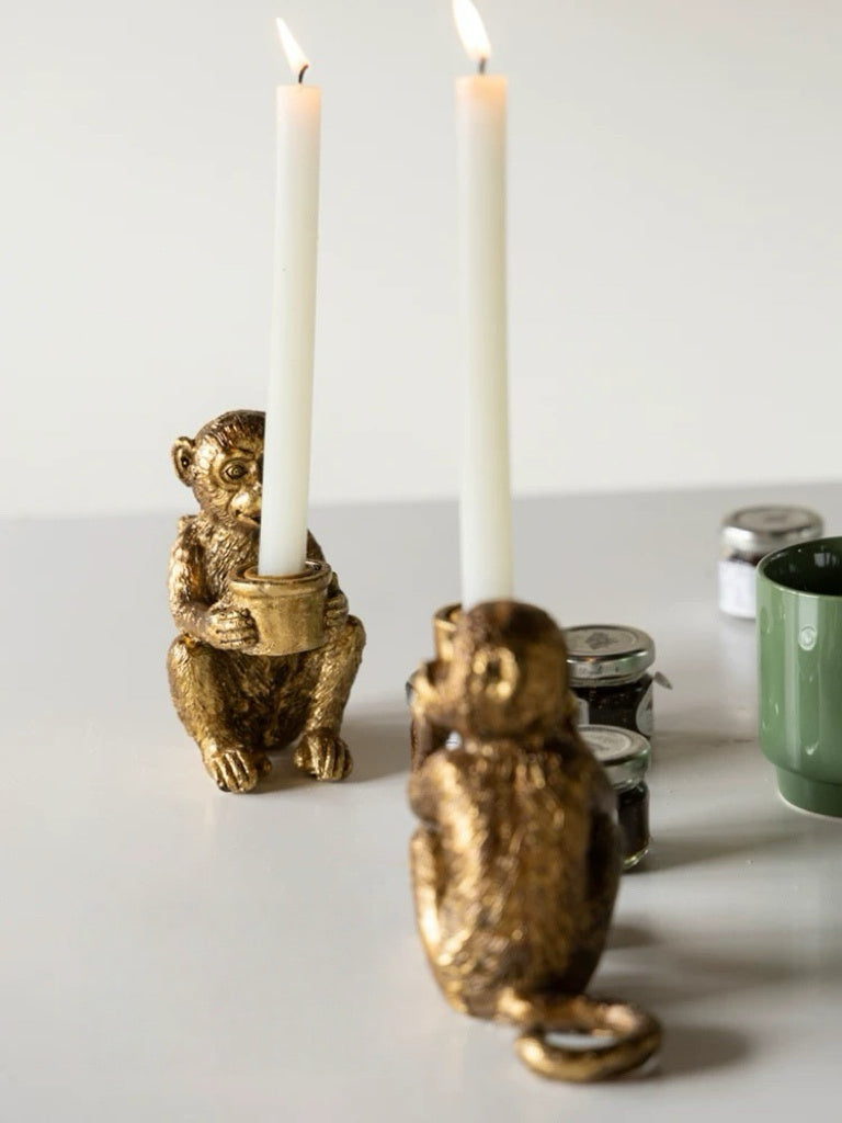 Gilded Monkey Candle Holders