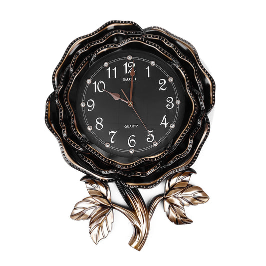 Modern Royal Black Rose Design Wall Clock