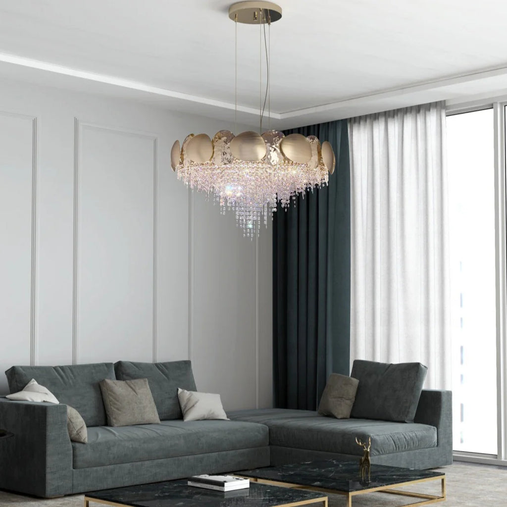 Round hammered Crystal Chandelier