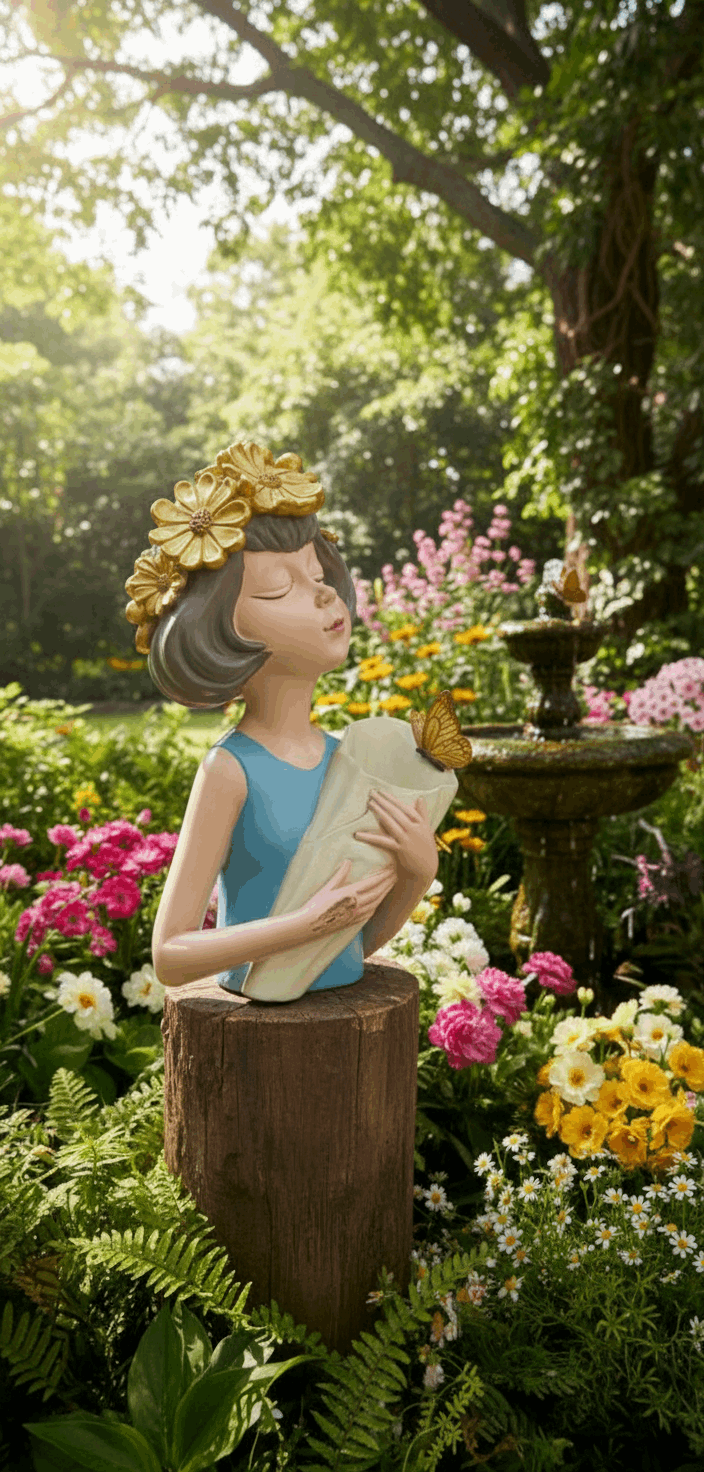 Artisan Girl Flower Holder Statue