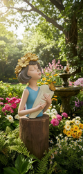 Artisan Girl Flower Holder Statue
