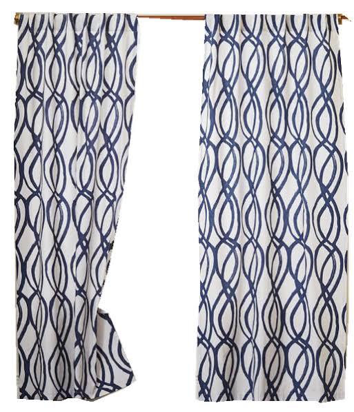 Scribble Lattice by West Elm Curtain Blue (Single Panel)