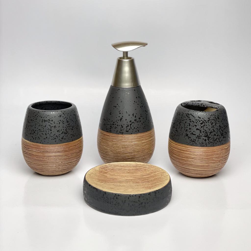 Self Textured Bathroom Set With Wooden Pattern