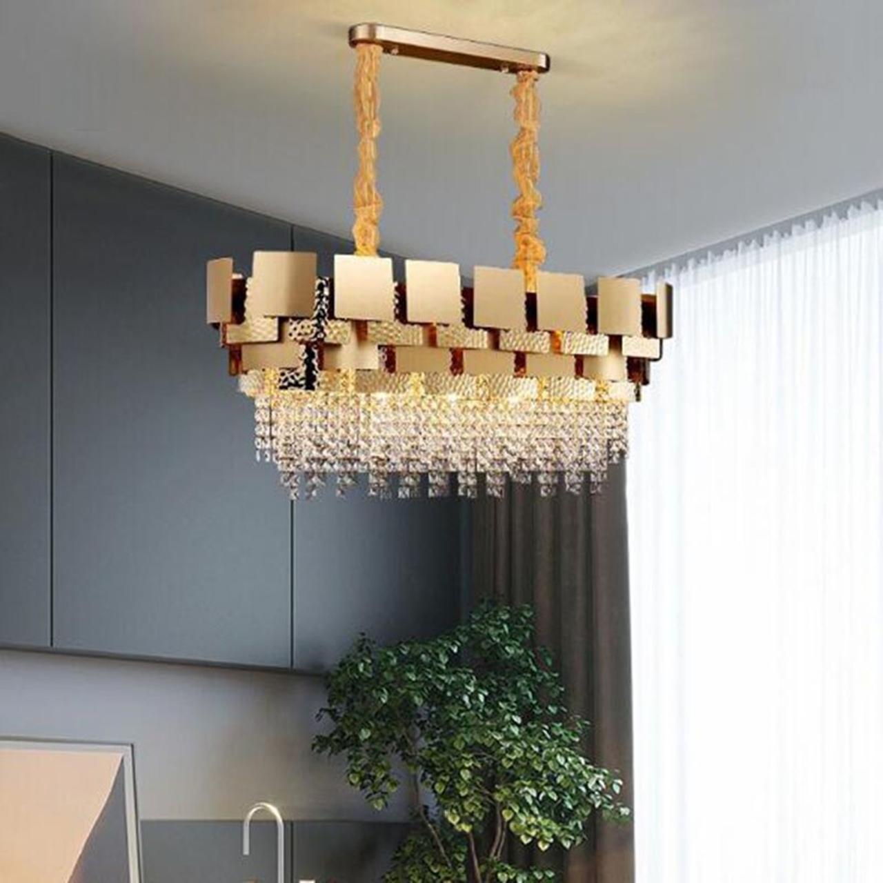 Oval hammered Crystal Chandelier