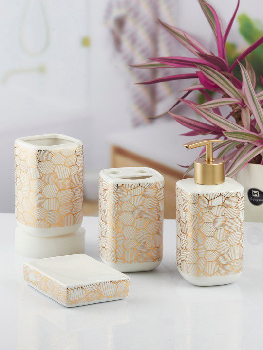 Hexagon Design Bathroom Set (White)