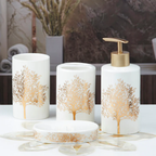 White Ceramic Golden Tree Bathroom Set