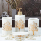 White Ceramic Golden Tree Bathroom Set