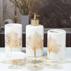 White Ceramic Golden Tree Bathroom Set
