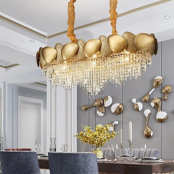 Oval hammered Crystal Chandelier