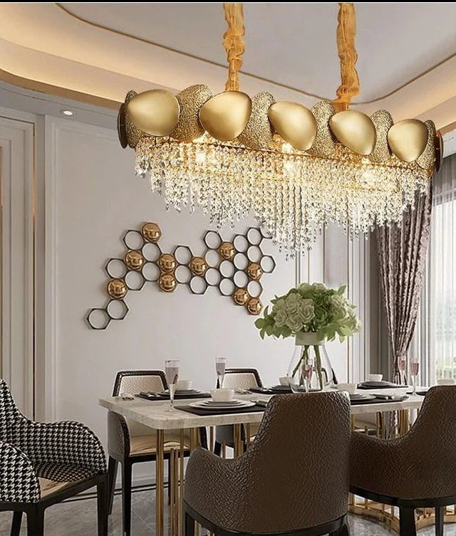 Oval hammered Crystal Chandelier