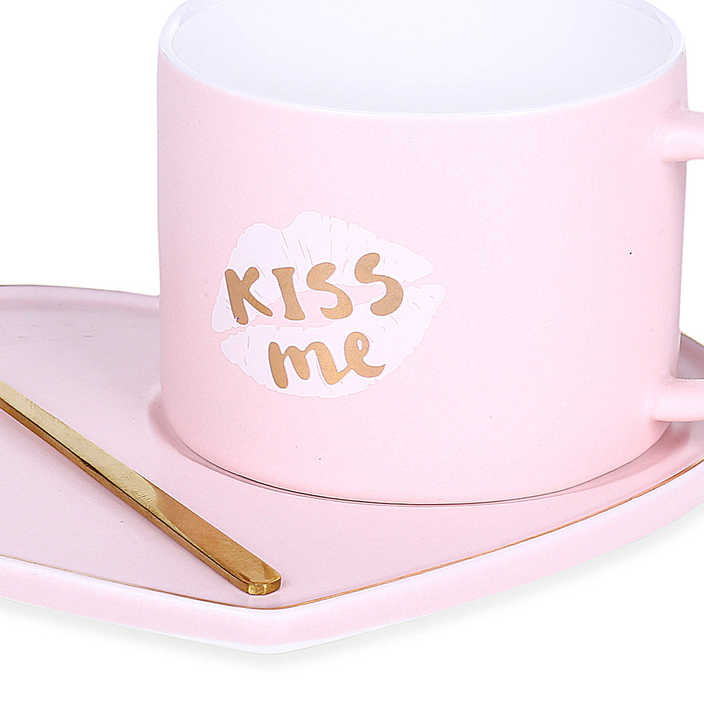 Heart Pink Mug With Tray & Spoon