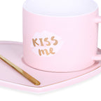Heart Pink Mug With Tray & Spoon