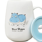 Hippo Designed Ceramic Mug With Lid & Spoon