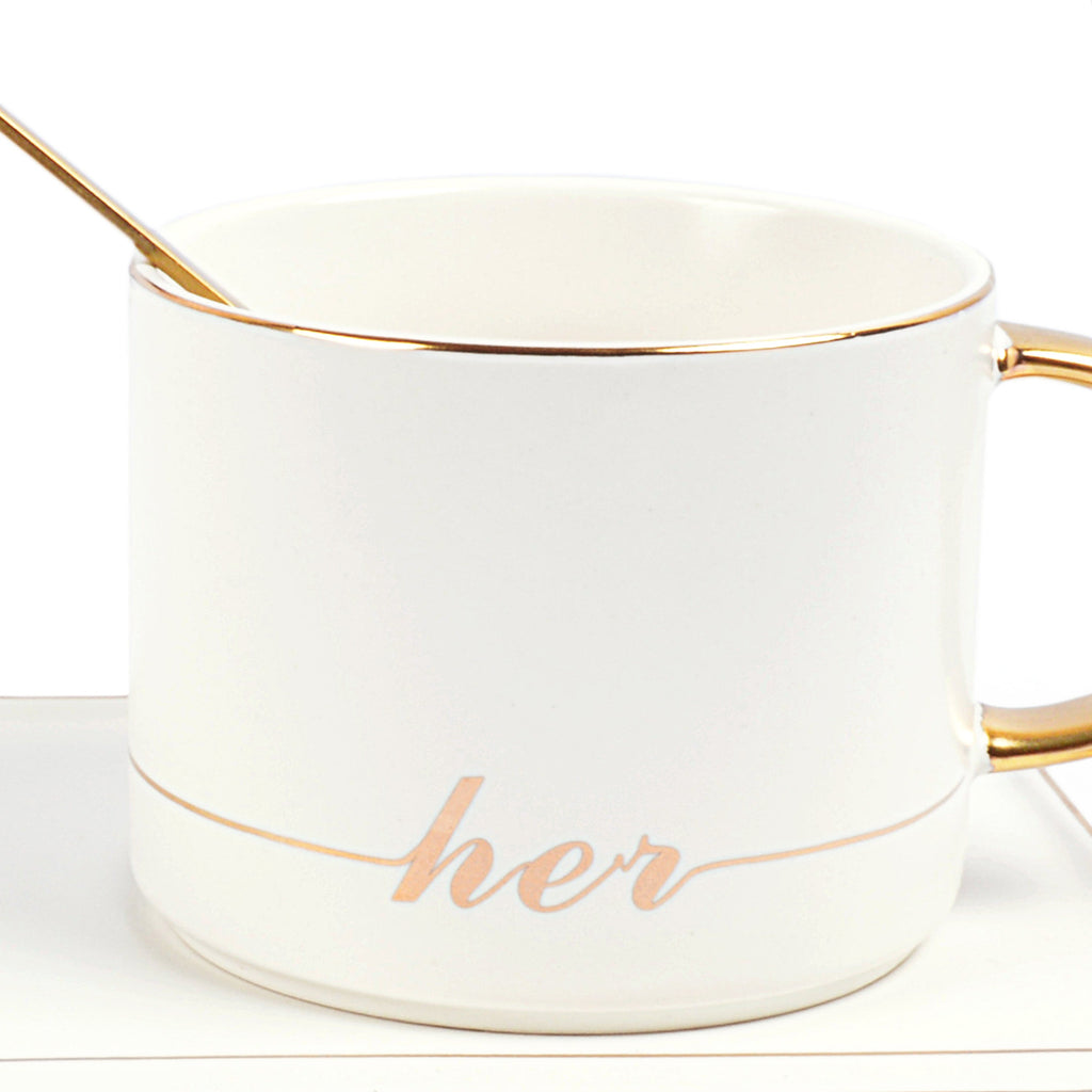 Her Coffee Mug With Tray & Golden Spoon