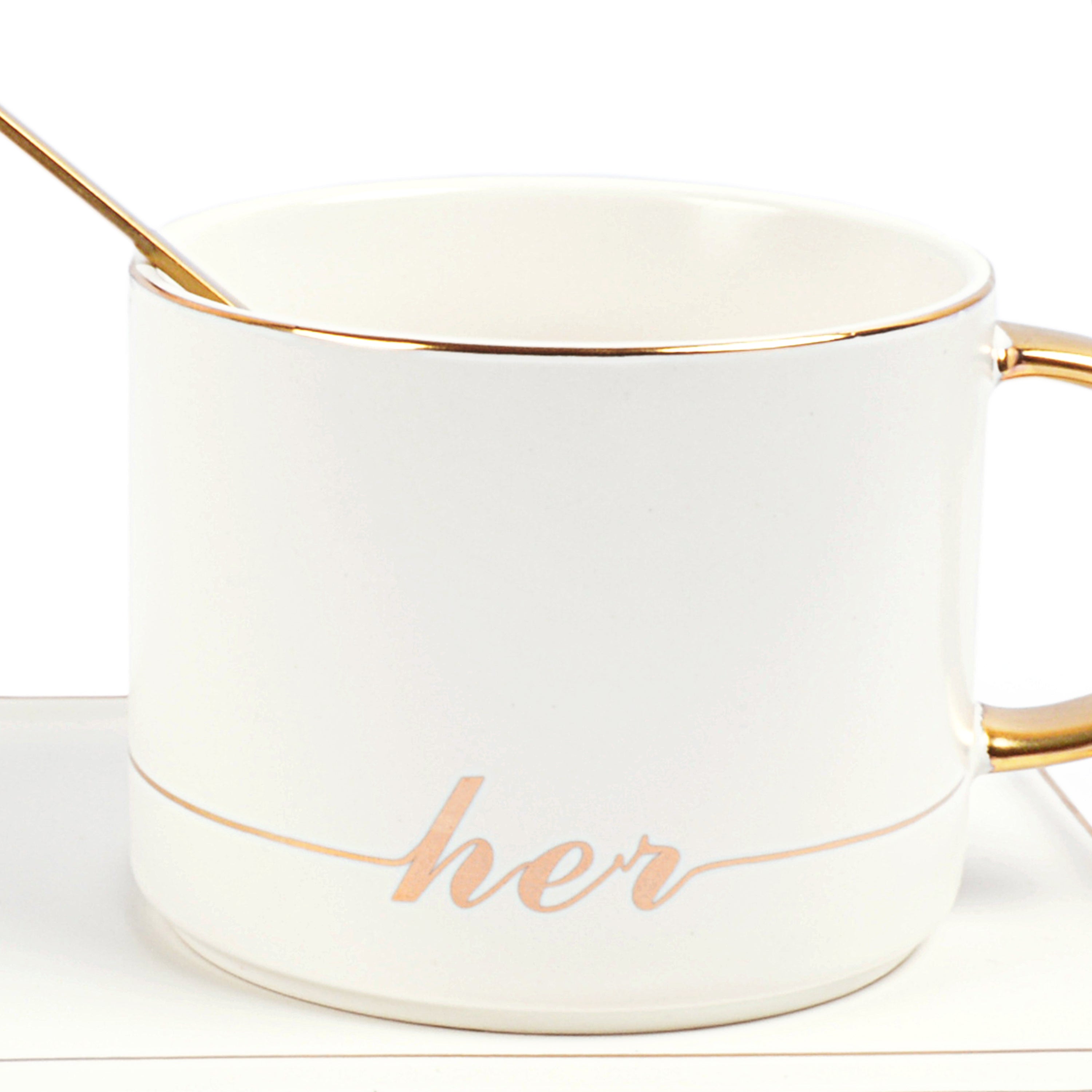 Her Coffee Mug With Tray & Golden Spoon